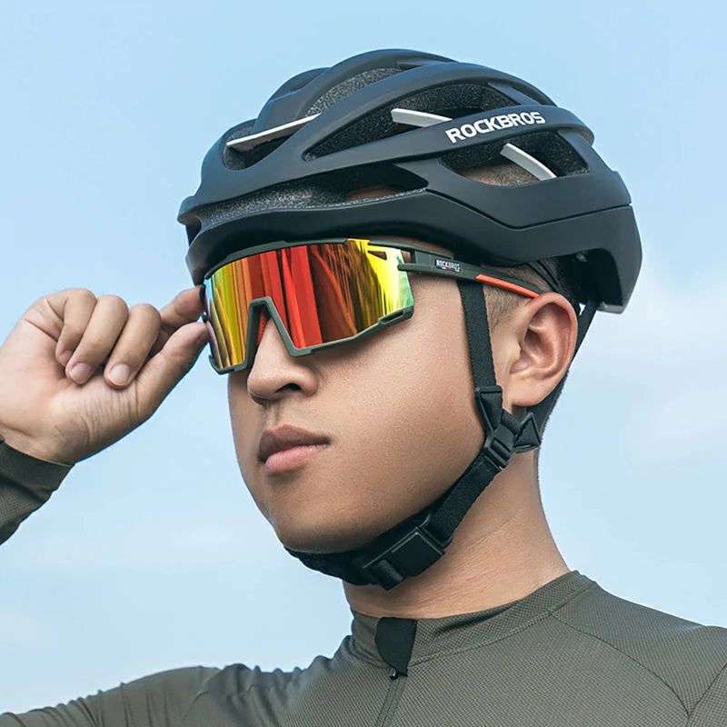 Rockbros SP258 ROAD TO SKY Cycling Glasses Polarized Orange Lenses - Green zielony training equipment