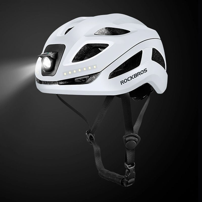 Rockbros ZK-077 Bicycle Helmet with Integrated Multi-Directional Lighting 57-61 cm - White biały helmets, lights