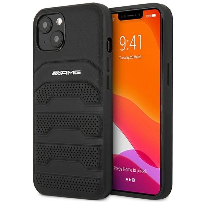 AMG AMHCP14MGSEBK iPhone 14 Plus 6,7 " / black hardcase Leather Debossed Lines fekete utcai cipő