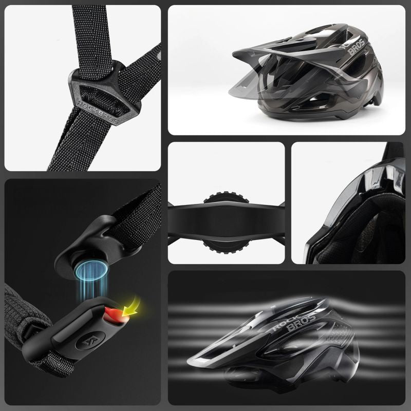 Rockbros LK-99 Mountain Bike Helmet with Adjustable Visor and Magnetic Closure 58-62 cm - Black czarny lights