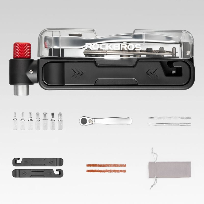 Rockbros Multitool Bike Tool Set with CO2 Pump and Ratchet Wrench - Black fekete tourist equipment, sets