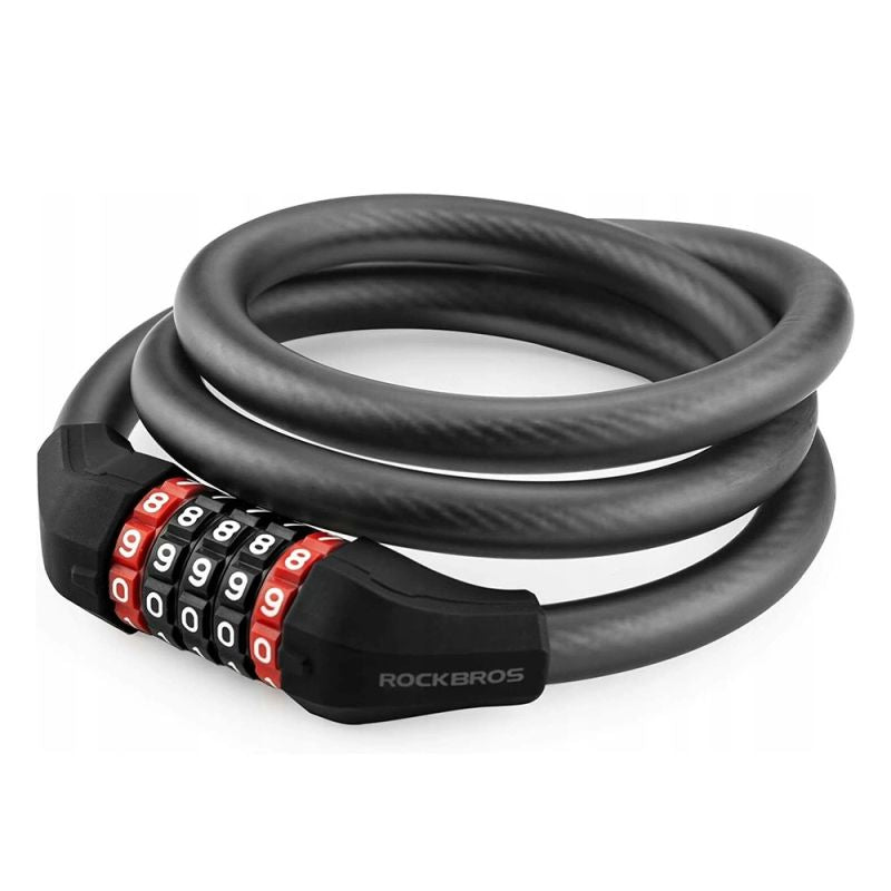 Rockbros bicycle lock with combination 1.8 m - black