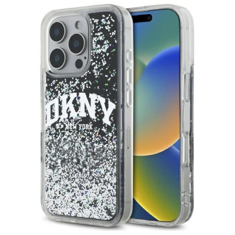 DKNY DKHCP16LLBNAEK iPhone 16 Pro 6.3" /black hardcase Liquid Glitter Arch Logo fekete zokni