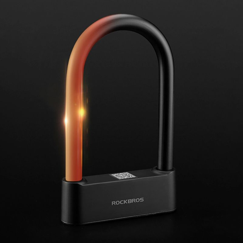 Rockbros 32210818001 SMART Bicycle Lock with Fingerprint Reader and Bluetooth Connectivity - Black