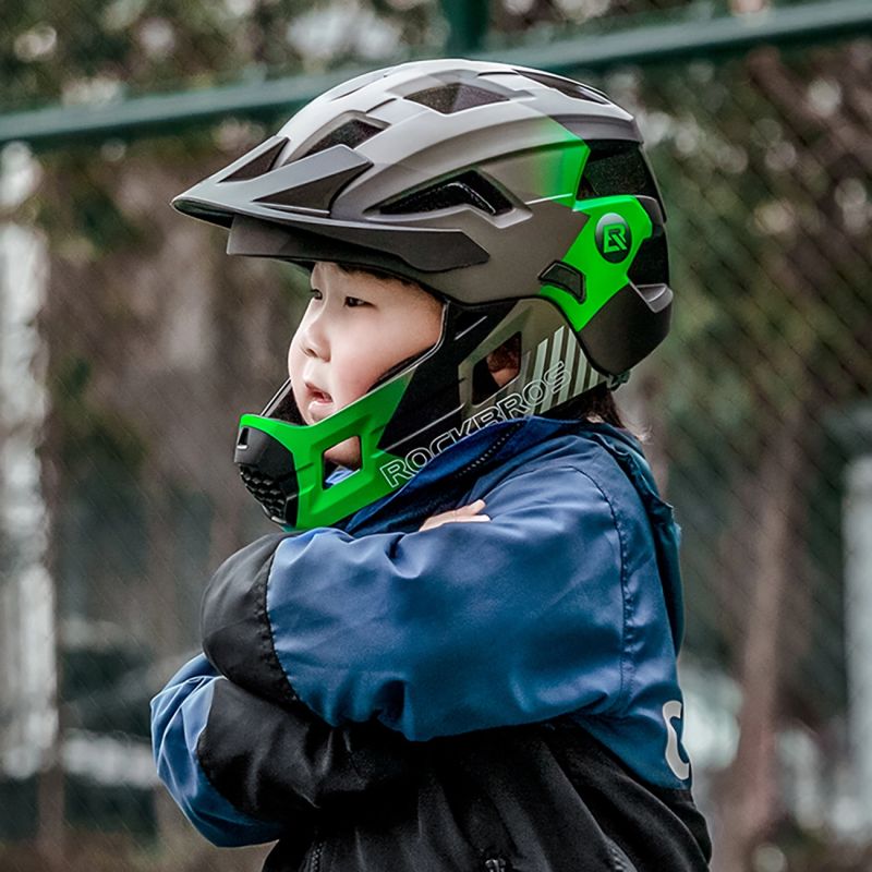 Rockbros TS-61 10110061004 Children's Bike Helmet with Detachable Chin Size M (54-57) - Green zielony \ m helmets, martial arts equipment