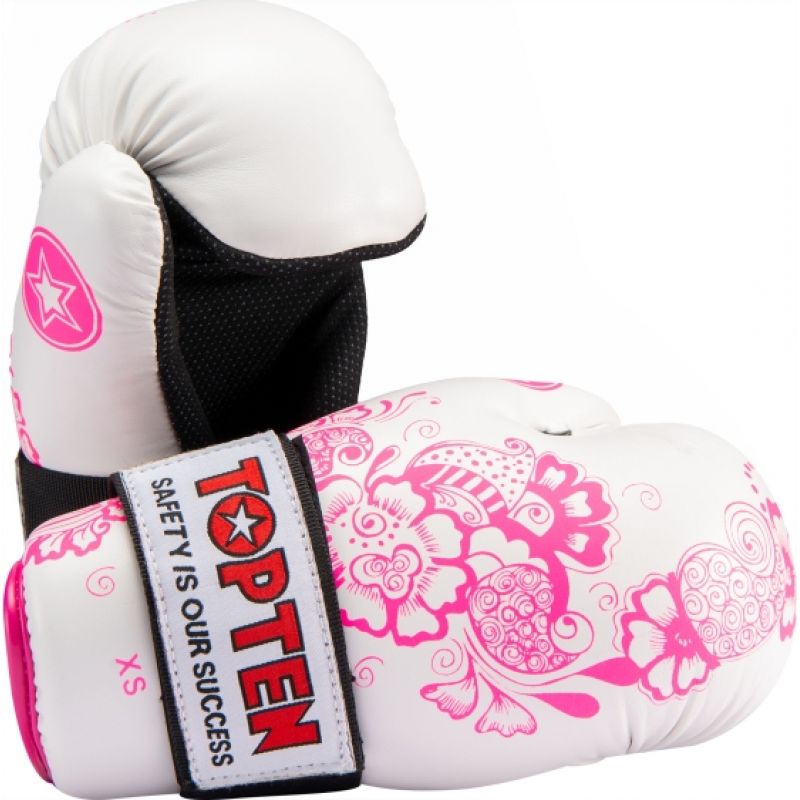 TOP TEN ROTT-FLOWERS Open Gloves (WAKO APPROVED) biało - różowy+m kesztyű
