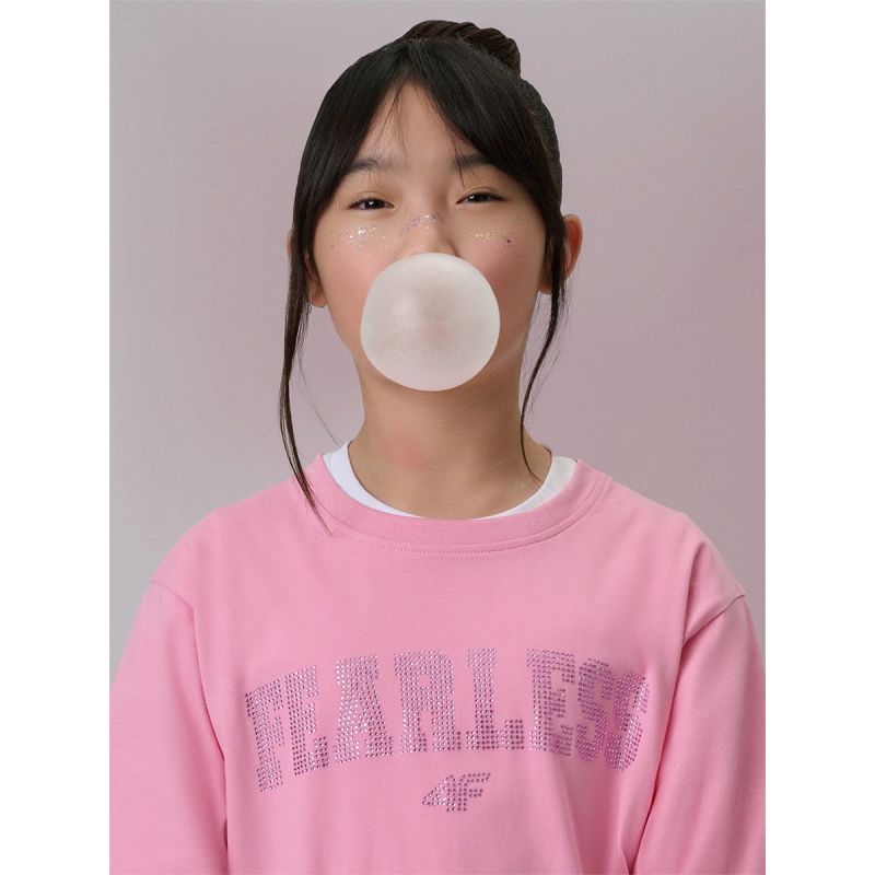 4F Girls' loose T-shirt with print 158/164 póló