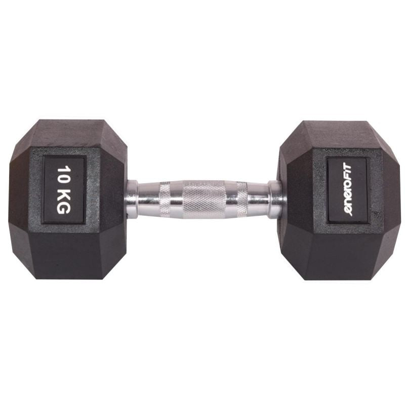 Enero HEX RUBBER Dumbbell 10 KG FIT fekete dumbbell, strength training equipment, training equipment
