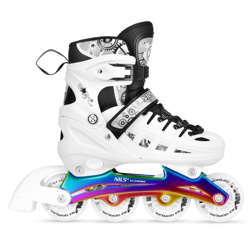 NH10905 4in1 LED WHITE ROLLER SKATES WITH RAINBOW HOCKEY BLADE SIZE M (35-38) NILS EXTREME fehér utcai cipő