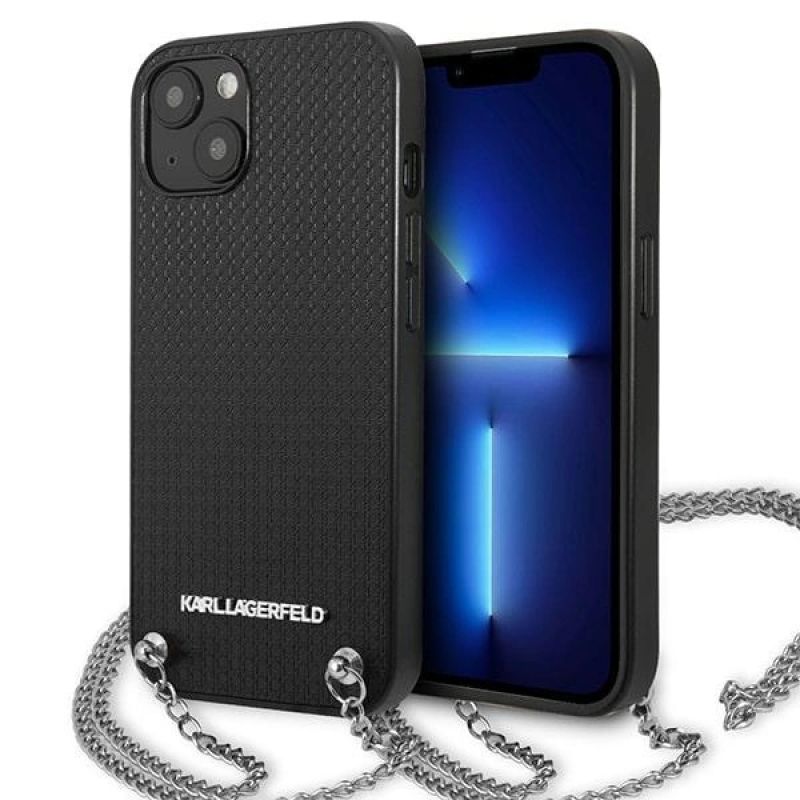 Karl Lagerfeld KLHCP13SPMK iPhone 13 mini 5,4 "hardcase / black Leather Textured and Chain fekete utcai cipő