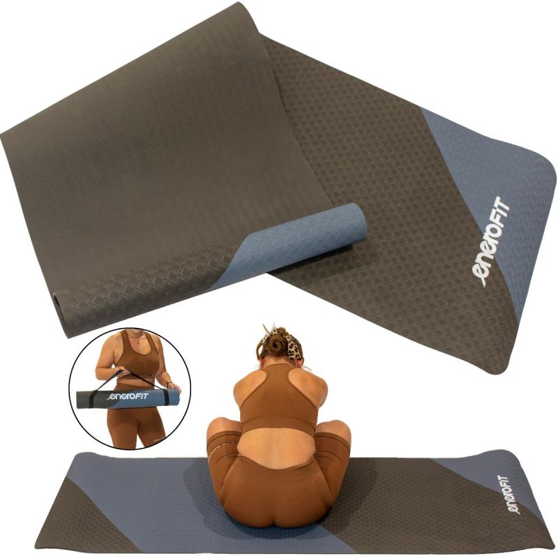 Enero Yoga And Fitness Mat Tpe Anti-Slip Black And Blue Fit fekete mats, training equipment