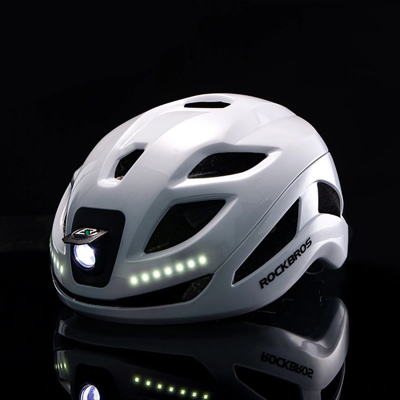 Rockbros ZK-077 Bicycle Helmet with Integrated Multi-Directional Lighting 57-61 cm - White biały helmets, lights
