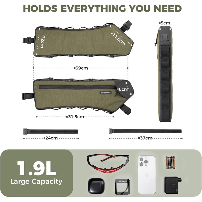 Rockbros bicycle frame bag green 1.9L