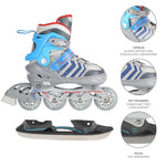 NH18192 4in1 GREY-BLUE SIZE M(34-38) ROLLER SKATES WITH HOCKEY SLEEVE NILS EXTREME kék póló