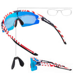 Rockbros Polarized Cycling Glasses with UV Protection and Corrective Insert Blue Lenses - USA Pattern - White multikolor glasses, training equipment