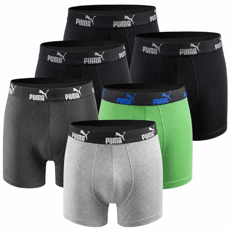 Puma Men's Boxershorts 6-Pack Black Green Boxer Briefs szürke fehérnemű 7012182544733