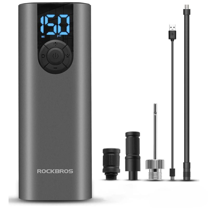 Rockbros 42720001001 Electric Bike Pump with LED Display + USB-C - USB-A Cable - Black fekete pumps