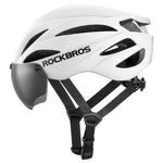 Rockbros Bike Helmet with Visor, Detachable UV Protective Goggles, Unisex, Matte - White biały helmets, glasses, training equipment