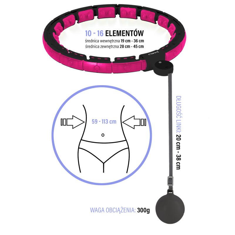 HMS Hhm16 Hula Hop Black/Pink With Magnets And Weight + Counter rózsaszín edzéssegítő 17-44-586