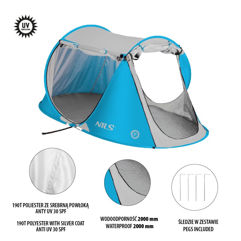 Nc3043 Blue Nils Self-Putting Beach Tent kék hátizsák