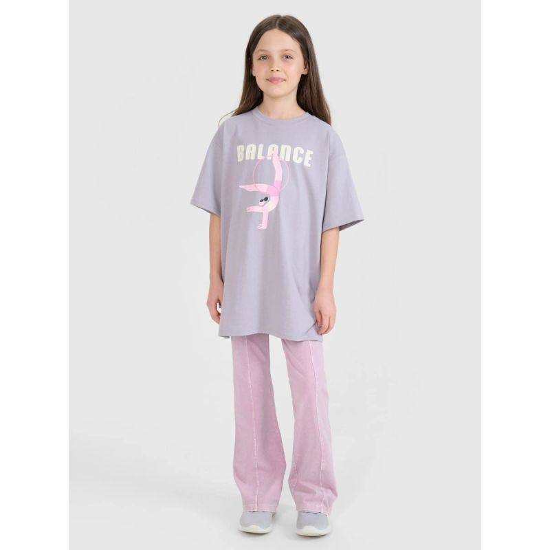 Oversized T-shirt with print for girls 4F 4FJRSS25TTSHF2646-25S póló