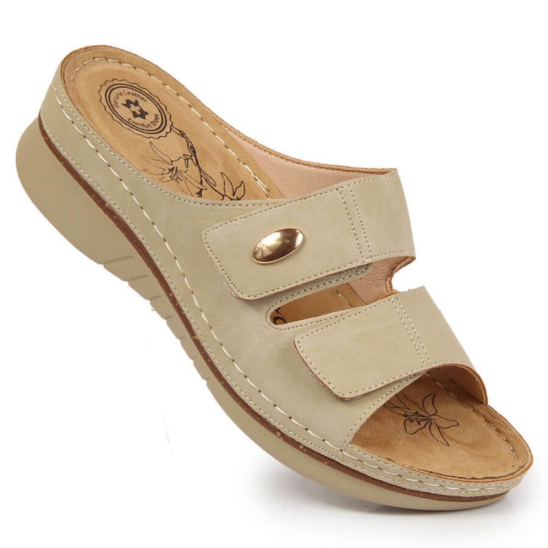eVento W EVE224B beige wedge sandals with velcro bézs szandál