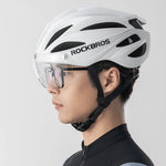Rockbros Bike Helmet with Visor, Detachable UV Protective Goggles, Unisex, Matte - White biały helmets, glasses, training equipment