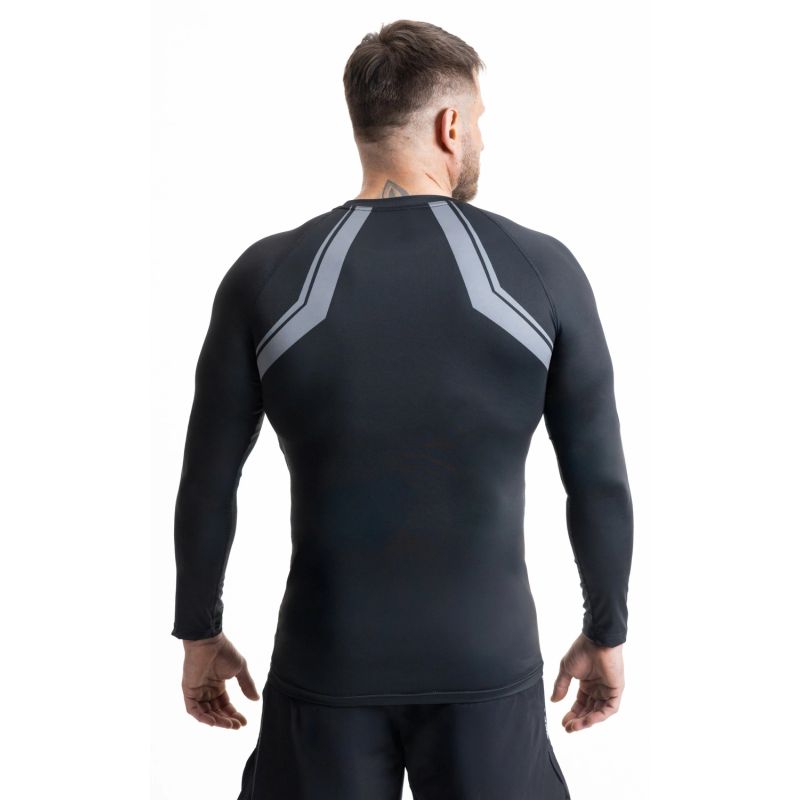 Gray long sleeve rashguard with DBX Bushido logo