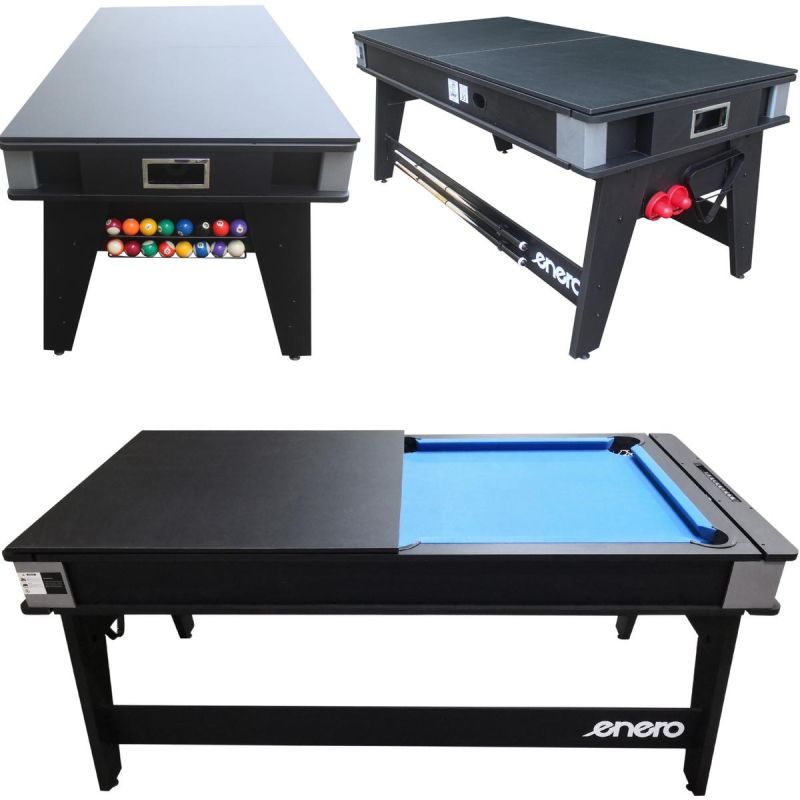 Enero 4-IN-1 MULTIGAMING TABLE BILLIARDS TABLE TENNIS HOOK-UP DINING TABLE .1x81.3CM fekete table games, tables