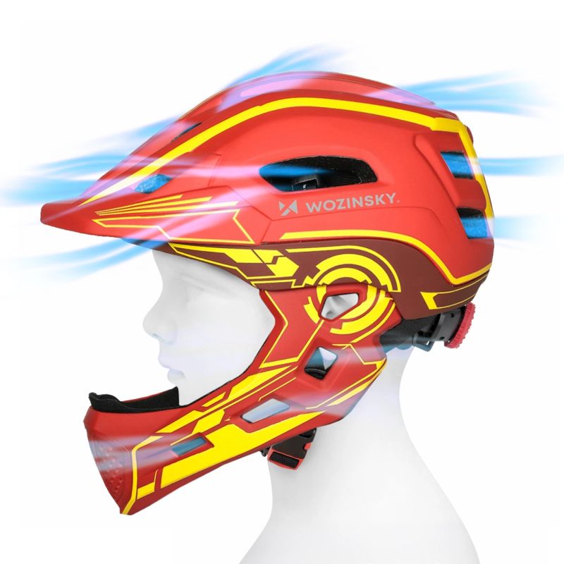 Wozinsky Kids' Full Face Bike Helmet with USB Rear Light S - Red and Yellow czerwony || żółty védőfelszerelés HT-27N-199813
