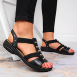 Black leather Roman sandals Rieker W fekete utcai cipő