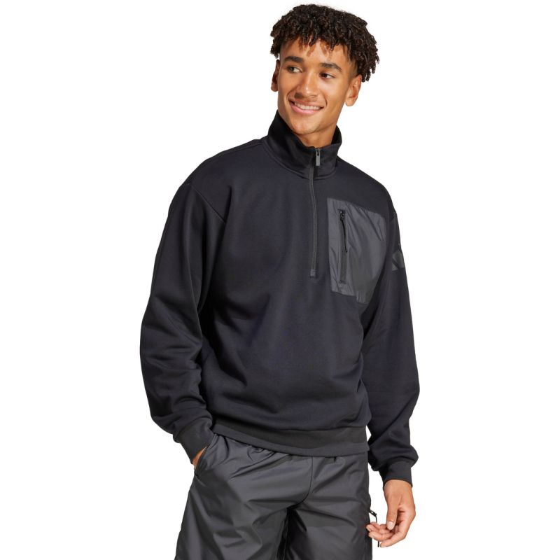 Men's adidas City Escape Fleece Half-Zip GD Sweatshirt Black JF3290 fekete pulóver