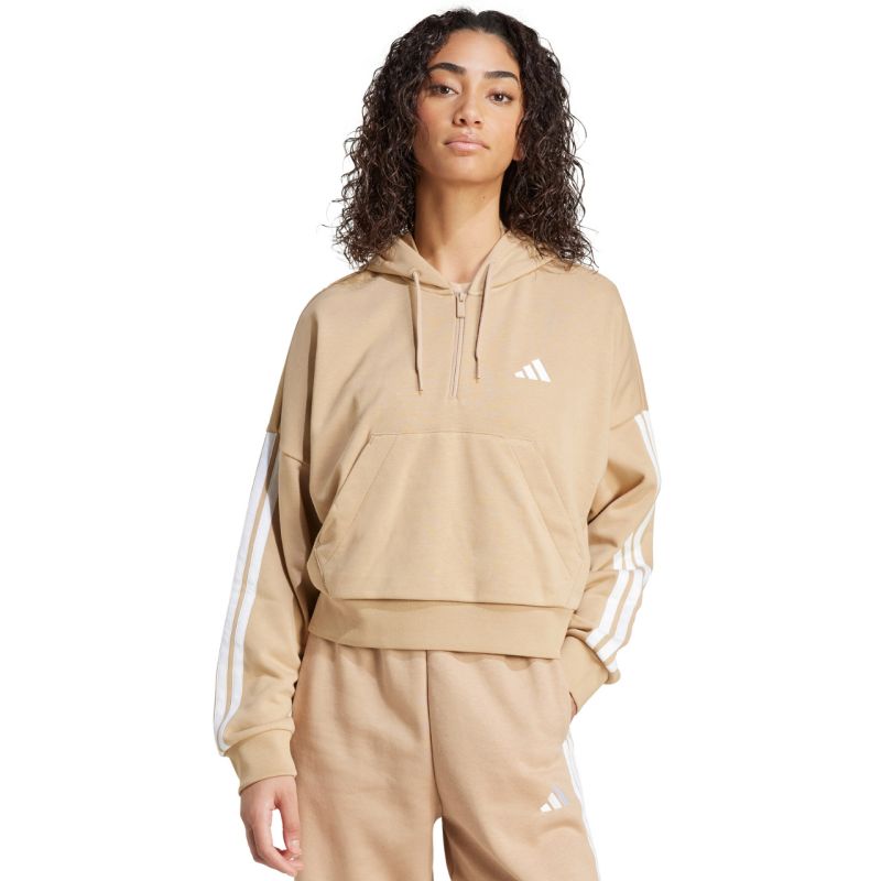 Women's Essentials 3-Stripes French Terry Hoodie Quarter Zip Beige JX7676 2xs kapucnis pulóver